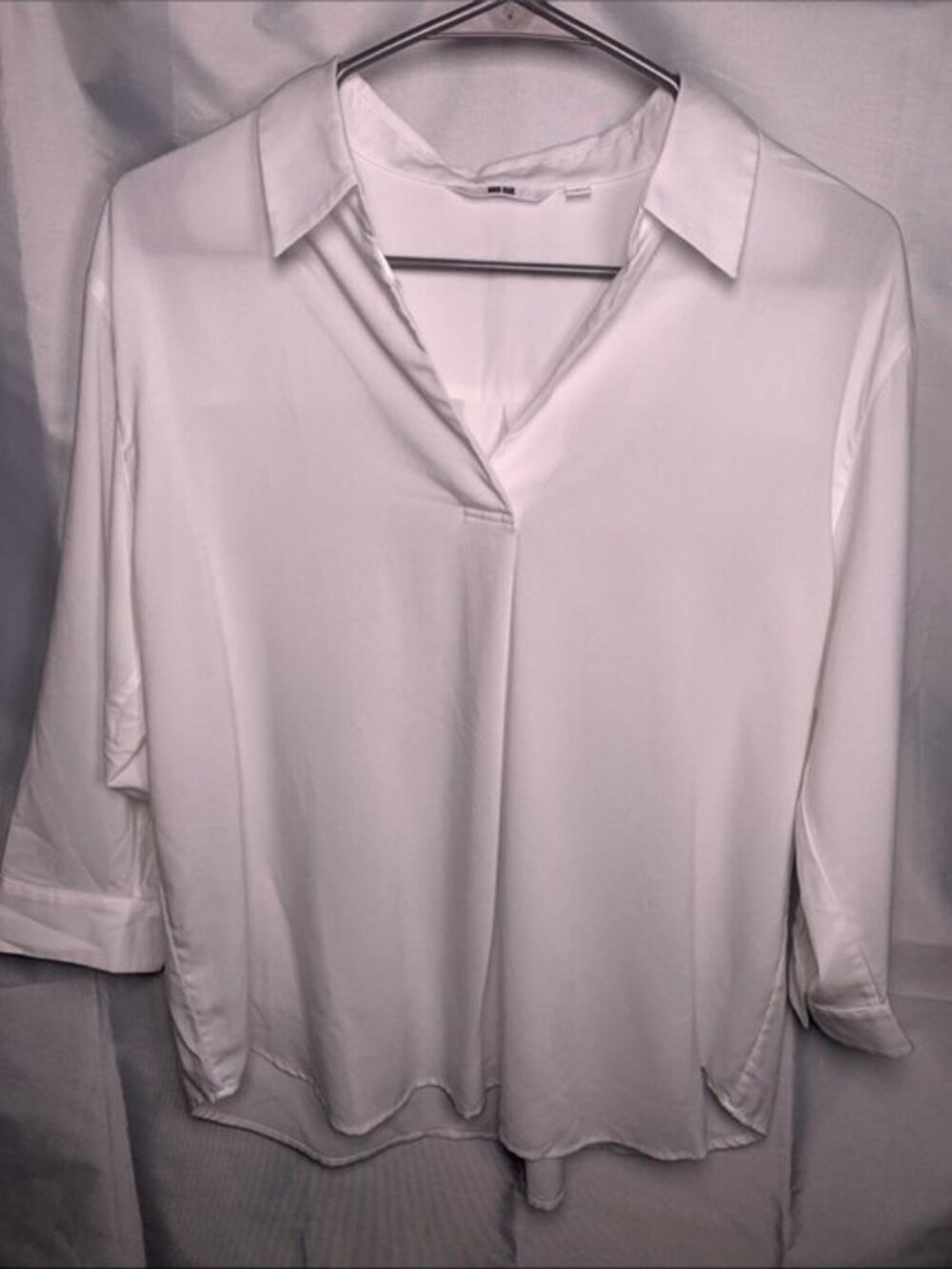Uniqlo White 3/4 Sleeve Blouse Size Large EUC #5161